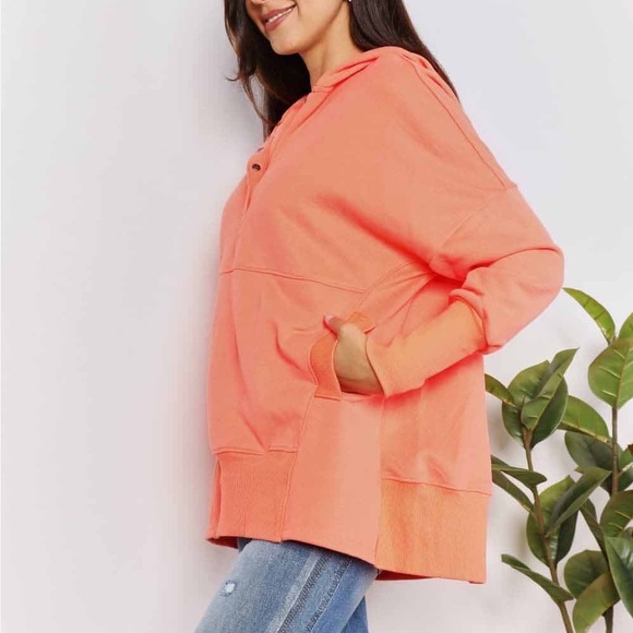 NEW Double Take Quarter Snap Oversized Boyfriend Hoodie Hooded Sweatshirt - Picture 3 of 11